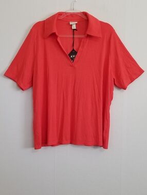NWT Ava & Viv Coral Collared Short Sleeve Top Size 1X